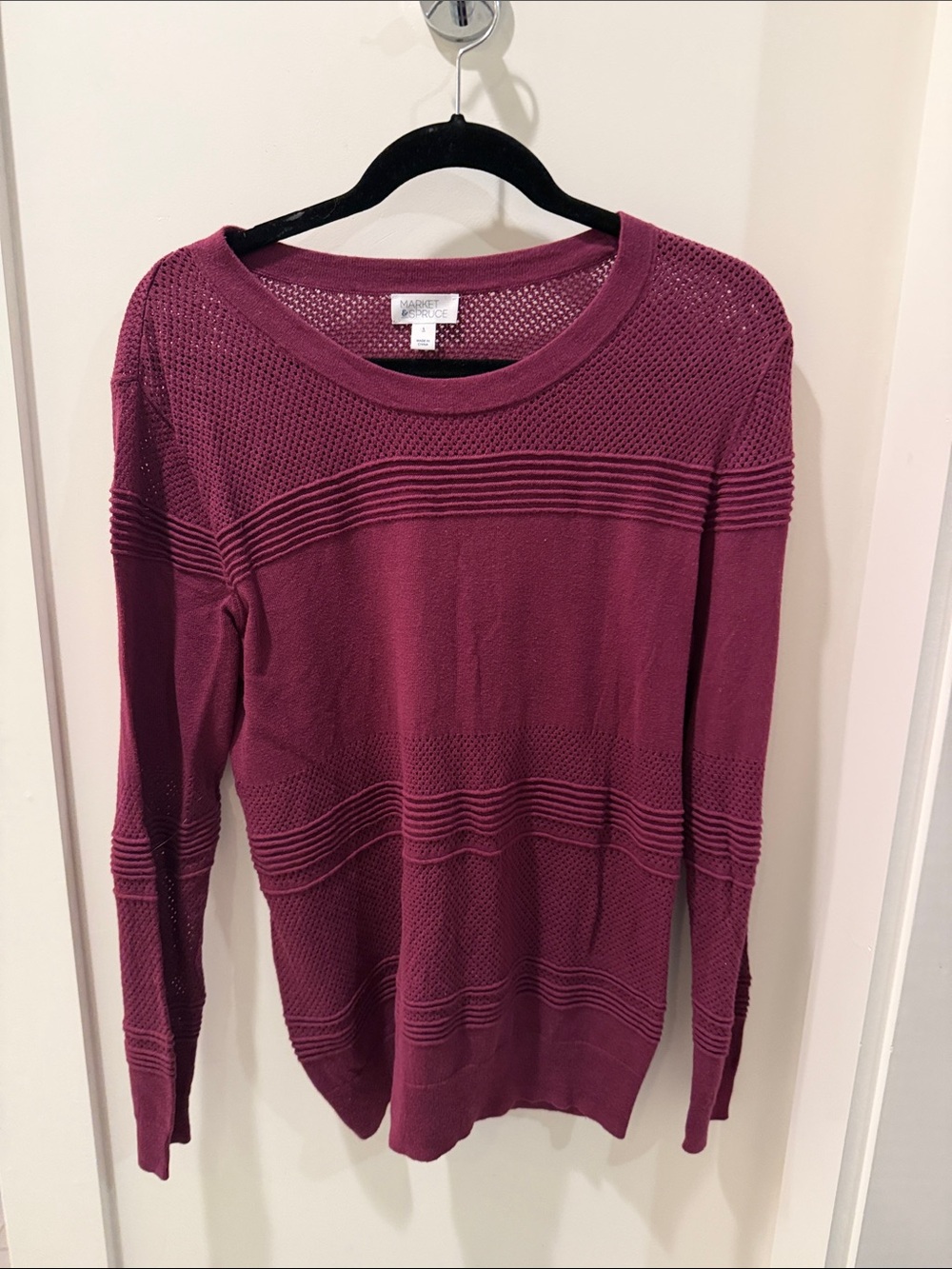 Marled Knit Crewneck Sweater - Burgundy